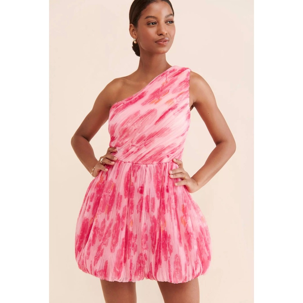 NWT Hutch Anthropologie One Shoulder Pleated Tulle Bubble Hem Romper‎ Pink 2